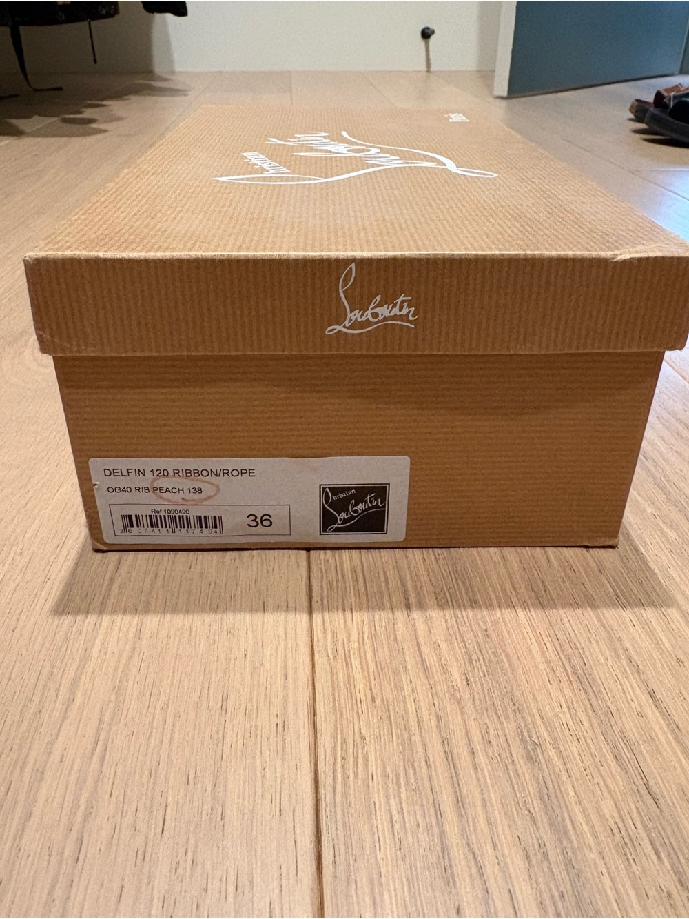 Christian Leboutin size 36 Delfin 120 ribbon/rope OG40 RIV Peach 138